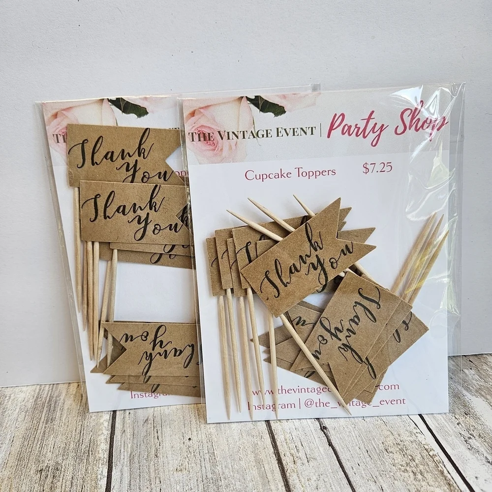 Thank You Cupcake Toppers - Brown